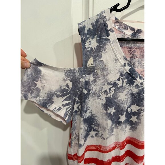 OneWorld American Flag Cold Shoulder Top Red White Striped Blue Stars Sz XL - Picture 4 of 11